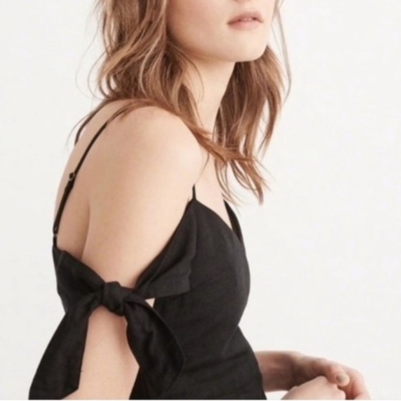 Abercrombie & Fitch off the shoulder black linen dress 2 NWT - Picture 2 of 10
